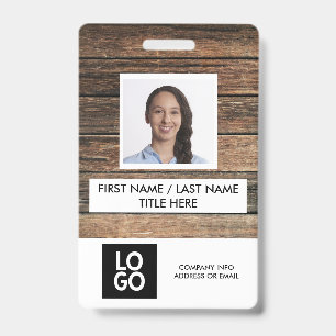 Rustic Wood Custom Employee Photo Name Badge