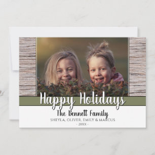 Rustic Wood Custom Family Photo Merry Christmas Holiday Card