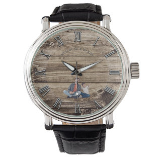 Rustic Wood Custom Photo Silver Numerals Watch