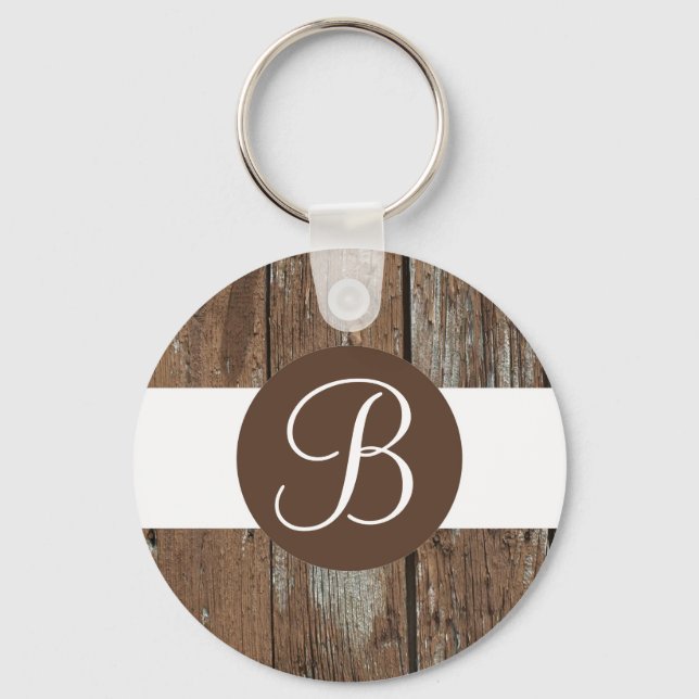 Rustic wood customizable monogram keychain (Front)