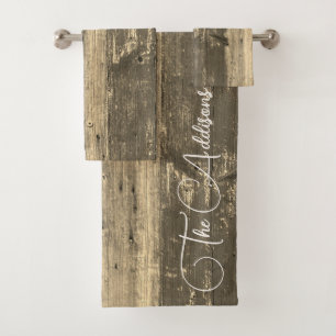 Rustic Wood Customized Family Name Bath Towel Set