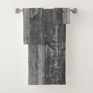 Rustic Wood Customized Family Name Bath Towel Set