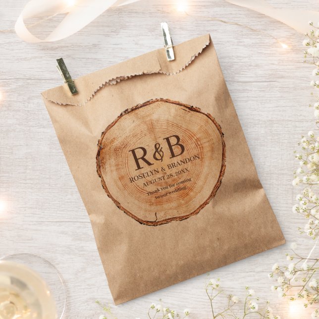 Rustic Wood Cut slice Print Monogram Thank you Favour Bag (Clipped)