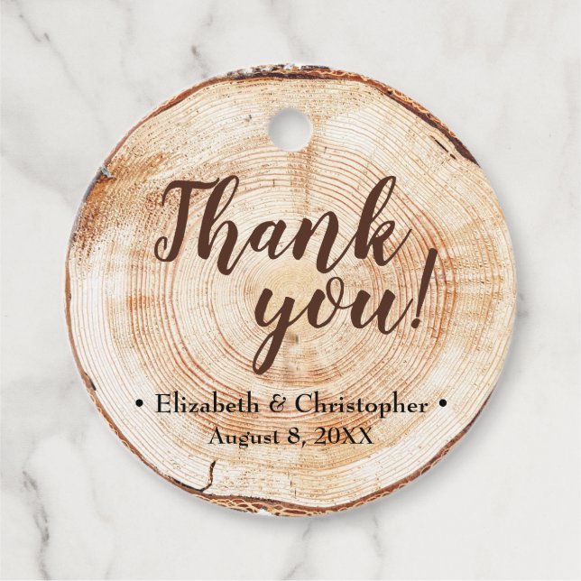 Rustic Wood Cut Wedding Thank You Custom Favour Tags (Front)