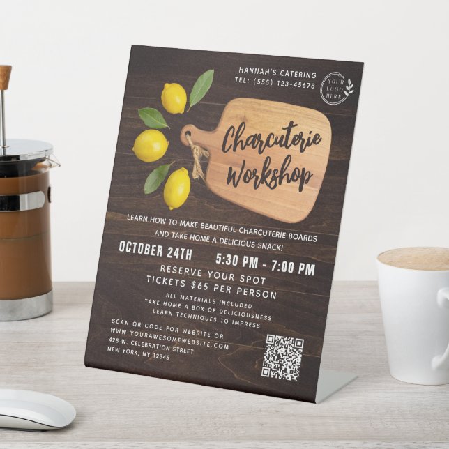 Rustic Wood Cutting Board Citrus Cooking Script Pedestal Sign (In SItu)