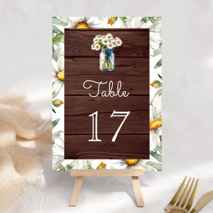 Rustic Wood Daisies Floral Mason Jar Wedding Table Number