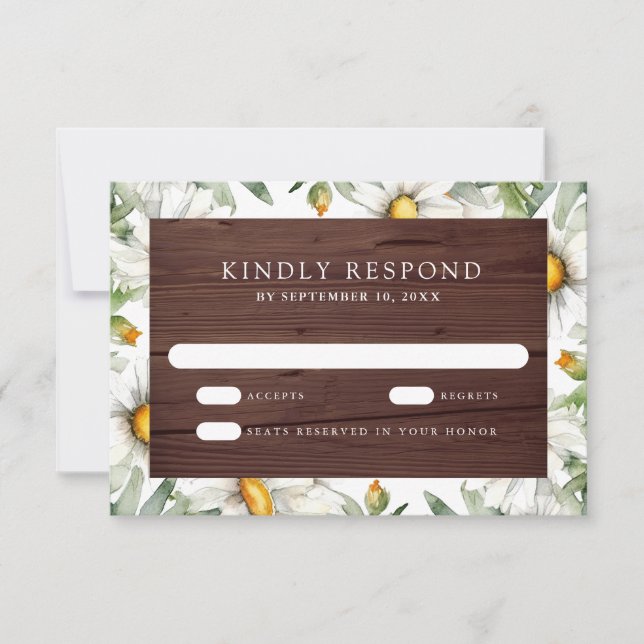 Rustic Wood Daisies Floral Wedding RSVP Card (Front)