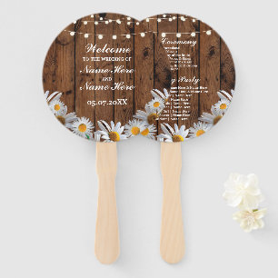 Rustic Wood Daisy Wedding Programme Hand Fan