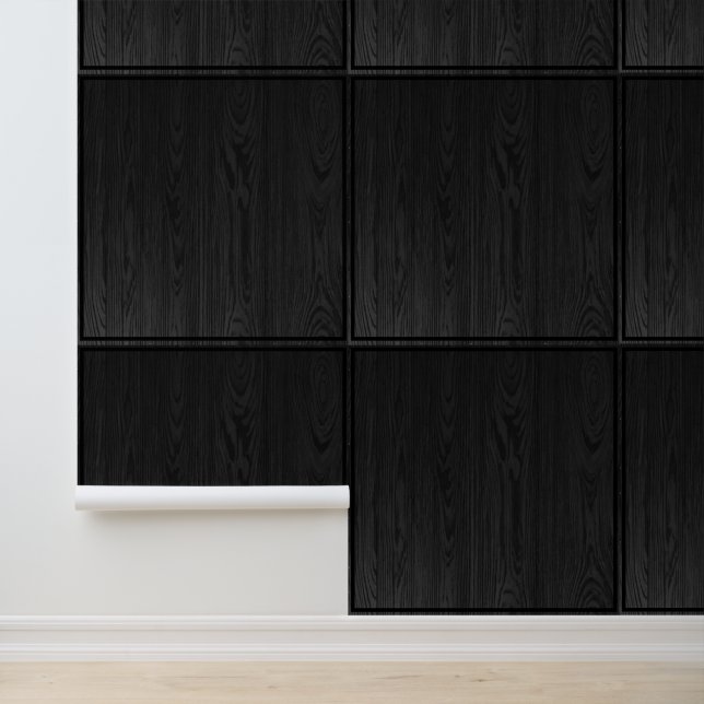 Rustic Wood Dark Brown Black Tiles Pattern Trendy Wallpaper (Application)