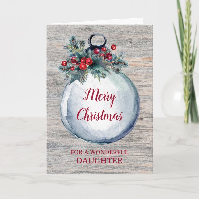 Rustic Wood Daughter Merry Christmas Card (Front)
