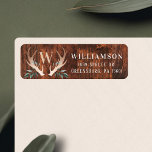 Rustic Wood Deer Antler & Greenery Family Monogram<br><div class="desc">Celebrate the magical and festive holiday season with our custom holiday label designs. Our modern holiday design features dark brown woodgrain texture background with faux metal deer antlers and sage green leaves monogram crest design. Personalize with last name, initial and year. All illustrations contained in this festive rustic woodgrain greenery...</div>