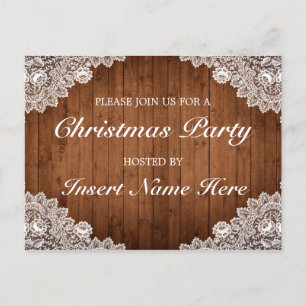 Rustic Wood & dentelle Christmas Invitation Carte 