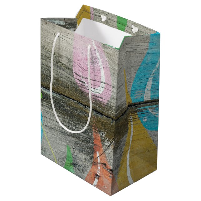 Rustic Wood Design Medium Gift Bag (Back Angled)