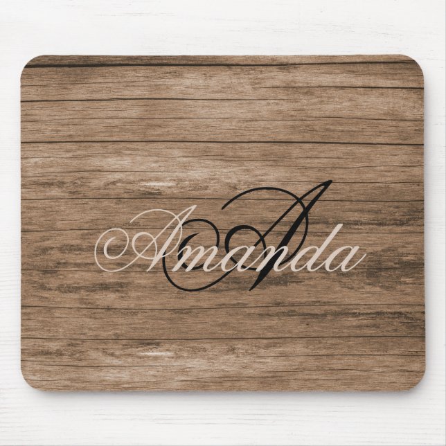 Rustic Wood Designed Monogrammed Mouse Pad (Front)