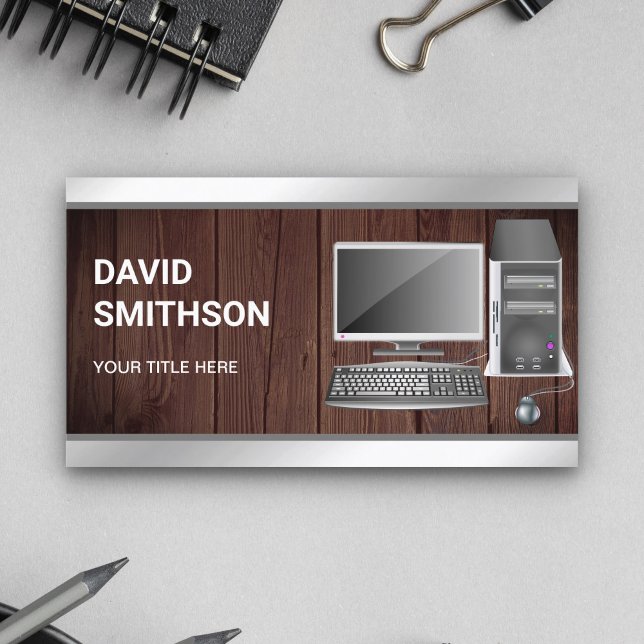 Rustic Wood Desktop PC Computer Repair Technician Business Card (Creator Uploaded)