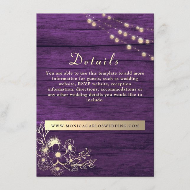 Rustic Wood Détails Mariage Site Carte de boîtier (Devant)