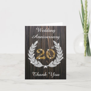 Rustic Wood Diamond Laurel 20th Anniversary Thank You Card