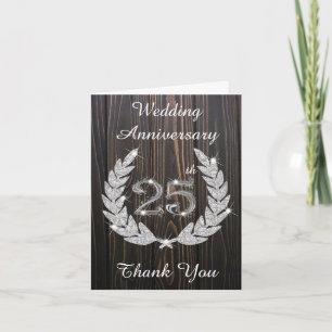 Rustic Wood Diamond Laurel Silver 25th Anniversary Thank You Card