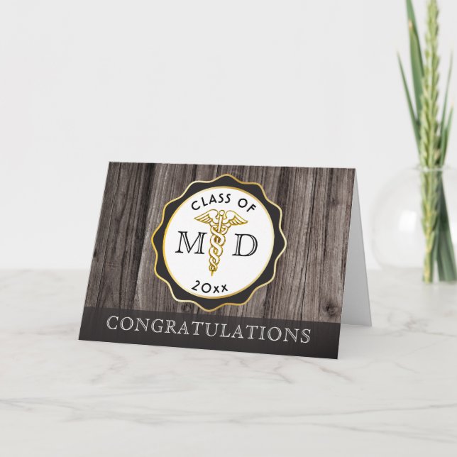 Rustic Wood Doctor Graduation Congratulations Card (Front)