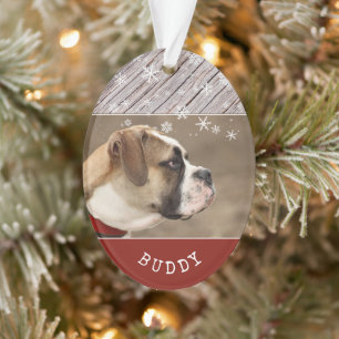 Rustic Wood Dog Pet Photo Holiday Keepsake Ornament