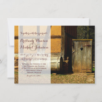 Rustic Wood Door Heart Country Wedding Invitation