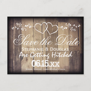 Rustic Wood Double Hearts Save the Date Postcards