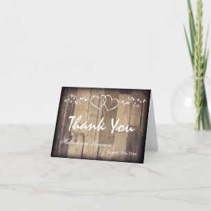 Rustic Wood Double Hearts Wedding Thank You Cards