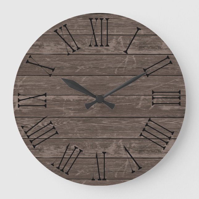Rustic Wood Effect Brown Large Clock (Front)