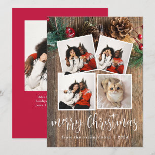 Rustic Wood Elegant Christmas Family 4 Photo Holiday Card