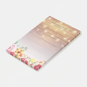 Rustic Wood Elegant Floral Chic String Lights Post-it Notes