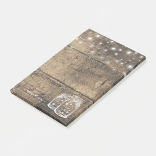 Rustic Wood Elegant Mason Jar Vintage String Light Post-it Notes