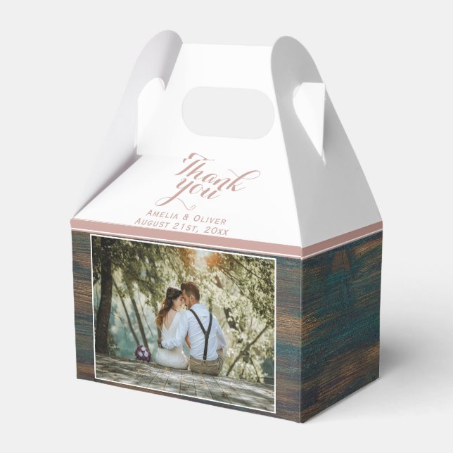 Rustic Wood Elegant Photo Wedding Thank you Favor Box (Front Side)