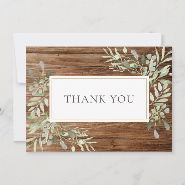 Rustic Wood Elegant Soft Leaves Greenery Thank You (Front)
