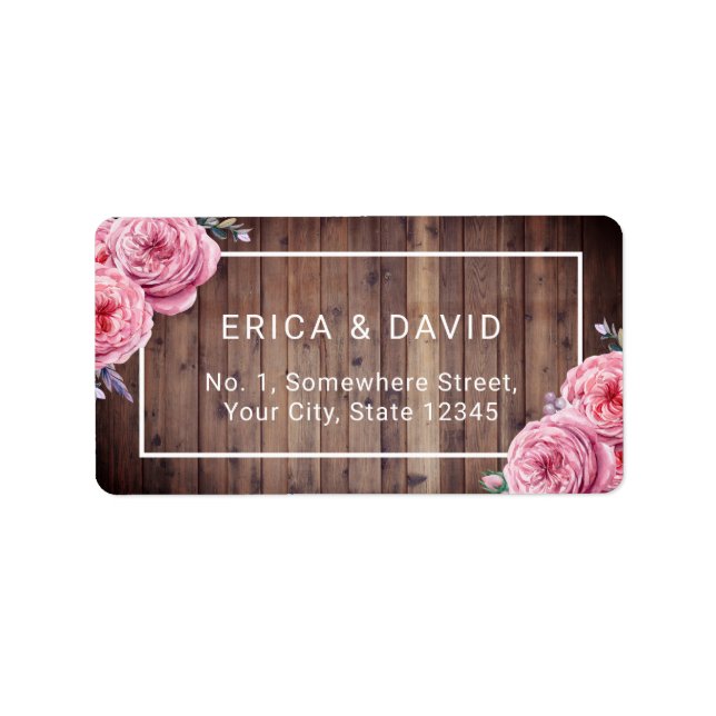 Rustic Wood Elegant Watercolor Floral Wedding Label (Front)