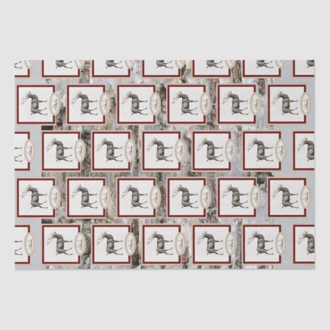 Rustic Wood Elk/ Reindeer Family Monogram tan grey Tissue Paper (Front)