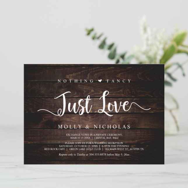 Rustic Wood, Elopement, Nothing Fancy Just Love Invitation (Standing Front)