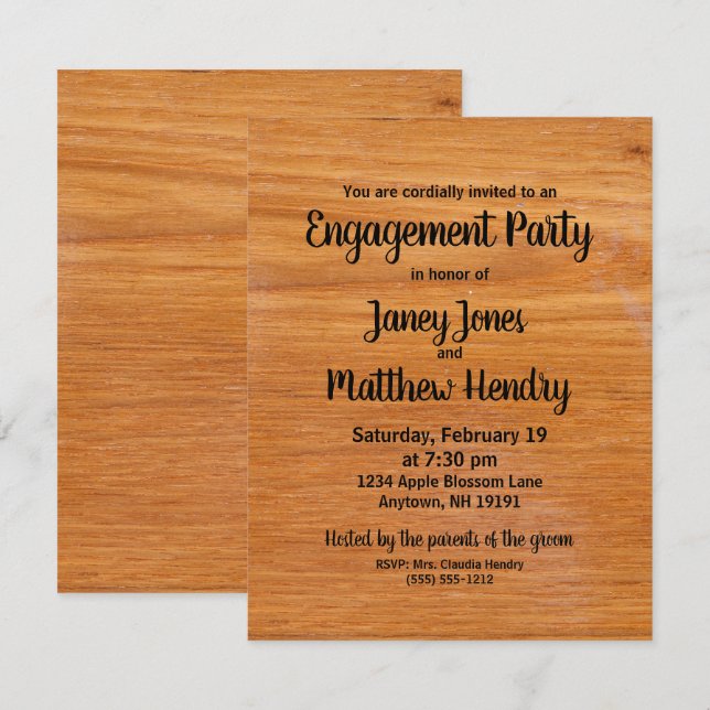 Rustic Wood Engagement Party Custom Invitation (Front/Back)