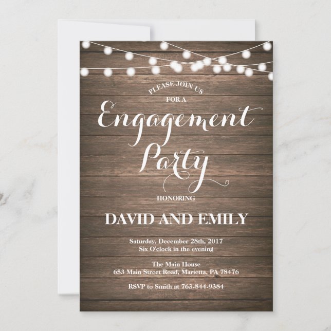 Rustic Wood Engagement Party Invitation Card (Front)