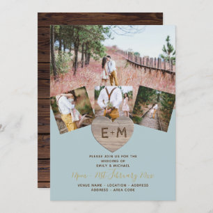Rustic Wood Engraved Heart PHOTO COLLAGE Invitati Invitation