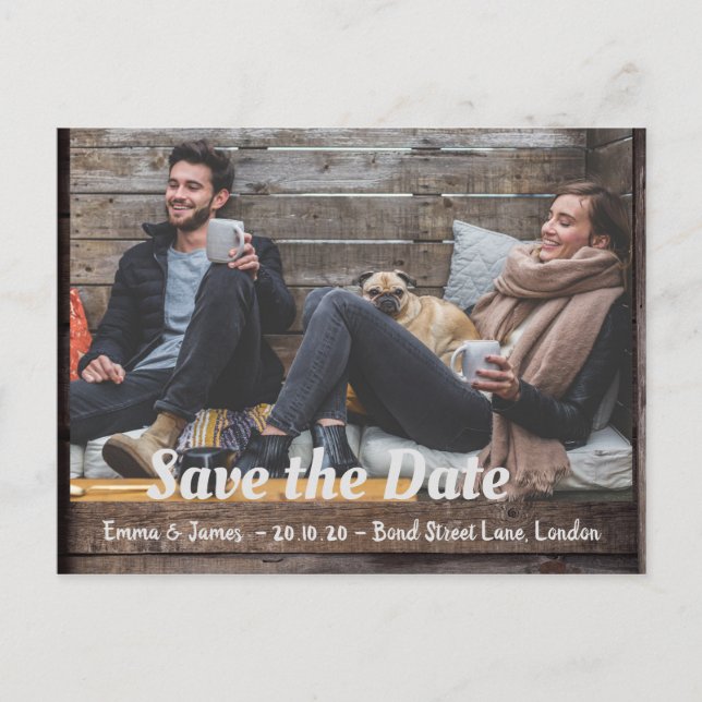 Rustic Wood Enregistrer la date Annonce Carte post (Devant)