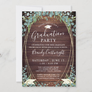 Rustic Wood Eucalyptus Graduation Party  Invitation