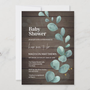 Rustic Wood Eucalyptus Greenery Baby Shower Invita Invitation
