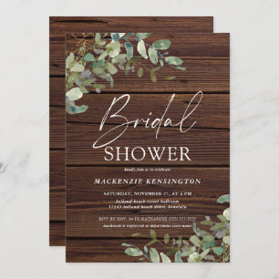 Rustic Wood Eucalyptus Greenery Bridal Shower Invitation