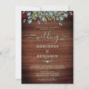 Rustic Wood Eucalyptus Greenery Foliage Wedding Invitation