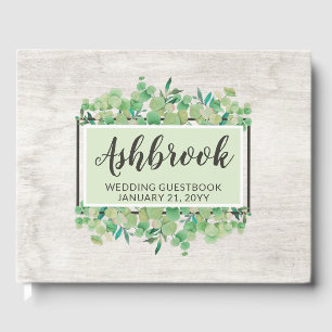 Rustic Wood & Eucalyptus Leaf Botanical Wedding Guest Book