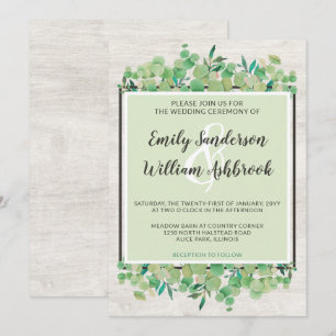 Rustic Wood & Eucalyptus Leaf Botanical Wedding Invitation