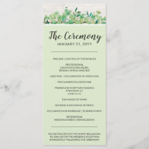 Rustic Wood & Eucalyptus Leaf Botanical Wedding Program