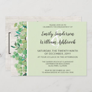 Rustic Wood & Eucalyptus Leaf Engagement Party Invitation