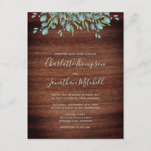 Rustic Wood Eucalyptus Leaves Greenery Wedding Invitation Postcard