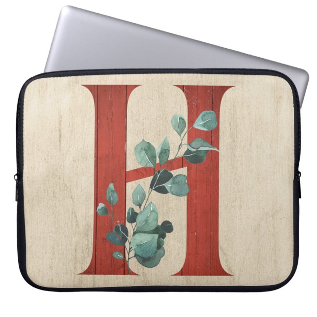 Rustic Wood & Eucalyptus Letter H  Laptop Sleeve (Front)